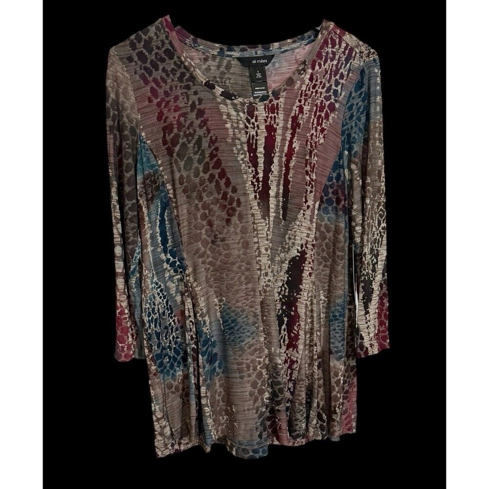 NWT Ali Miles Small S Multi-Color Abstract Animal Print Tunic Top 3/4 Sleeve